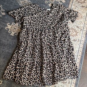 Terra & sky women’s plus Leopard Print Tiered Dress - Beige and Black 2x